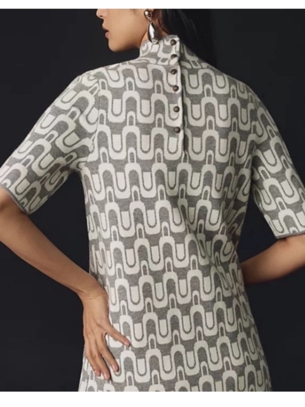 Maeve Annalise Gray Print Mockneck Mod Shift Dress size Medium - Picture 2 of 12